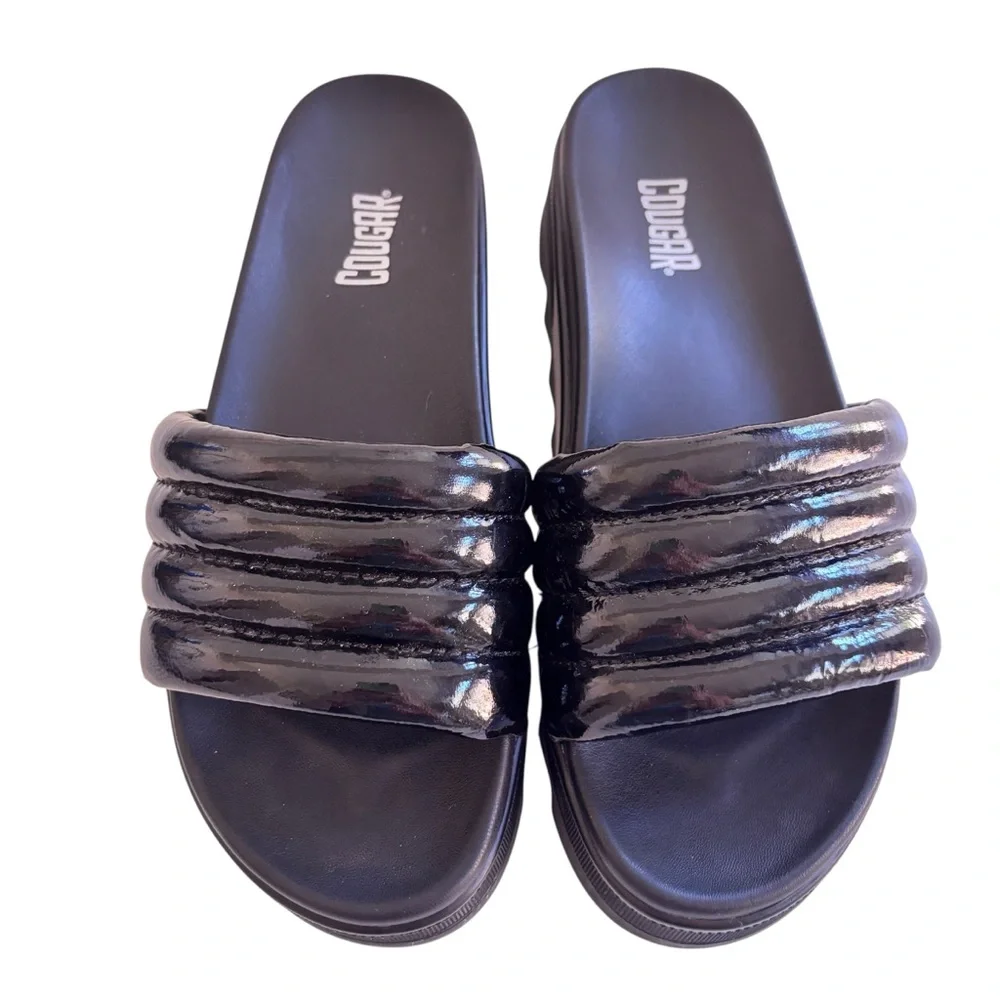 Cougar Water Repellent Black Leather Sport Slide Sandals Prato Sz 10